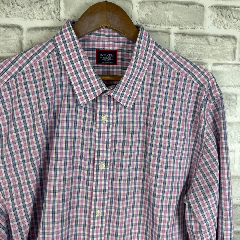 UNTUCKit Dolchetto WF Slim Fit Wrinkle Free Plaid Button Down Shirt Pink XXL